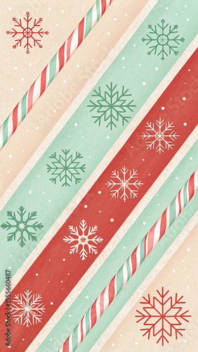 Pastel Candy Cane Stripes and Snowflake Pattern Background
