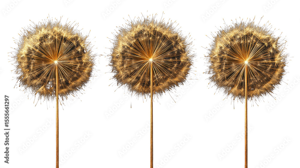 Obraz premium Three Golden Fireworks Burst Display for Celebration, Festival, and Holiday Event Isolated on White Background
