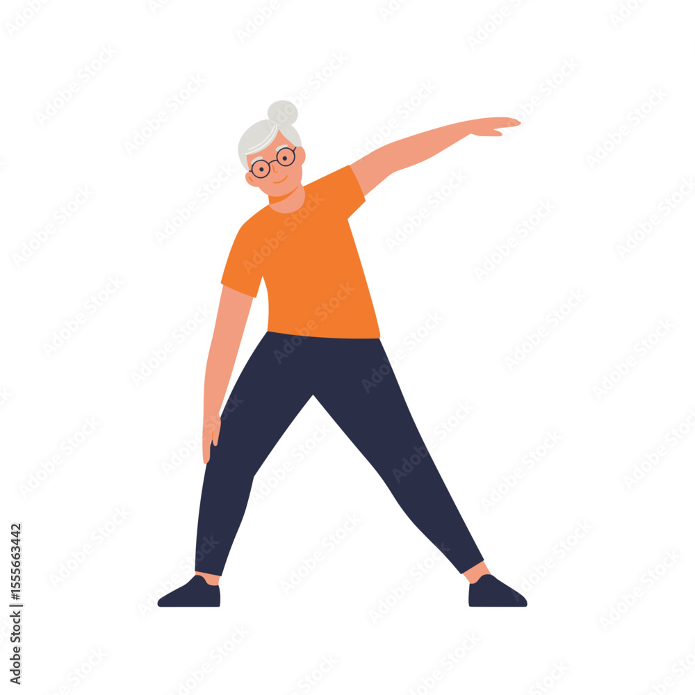 Active senior woman doing stretching exercises in fitness attire Active senior woman doing stretching exercises in fitness attire