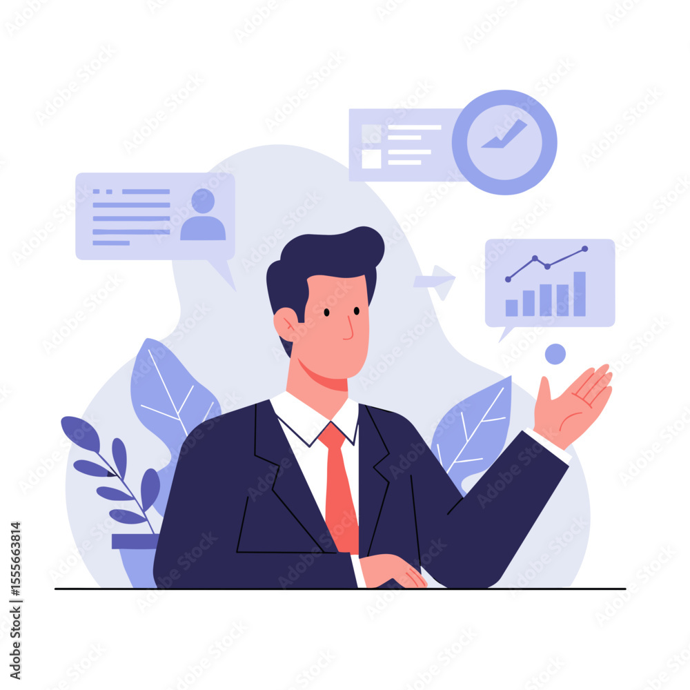 Business leader presenting analysis and strategy with graphics Business leader presenting analysis and strategy with graphics