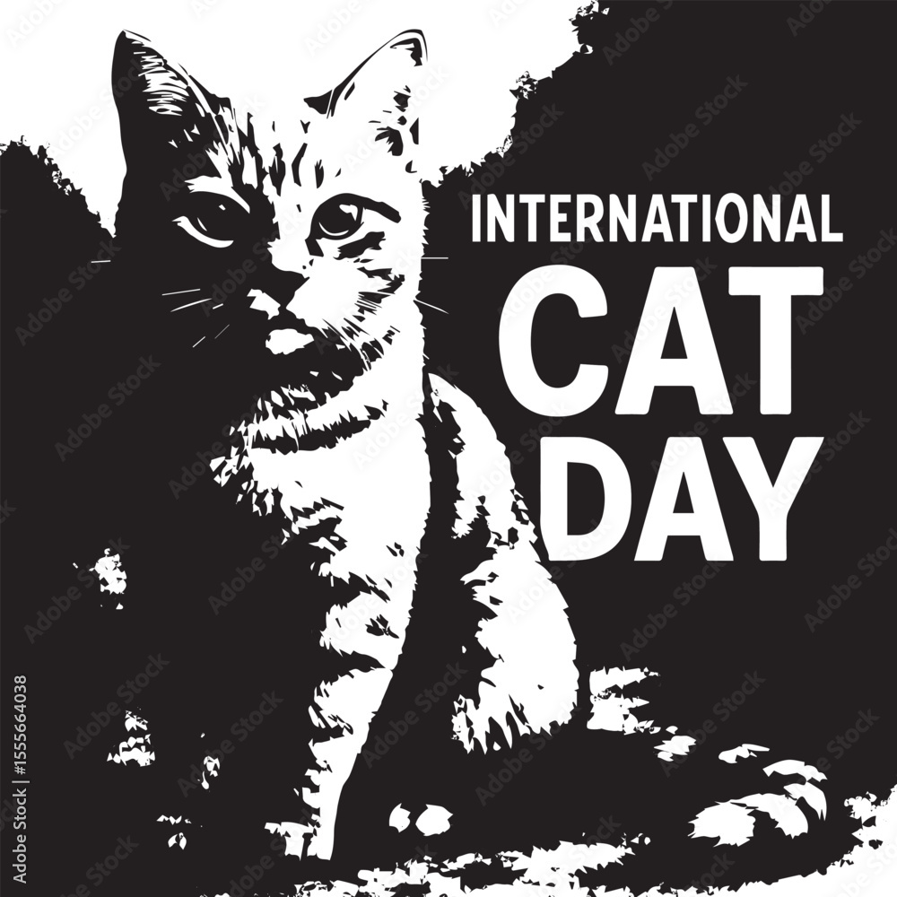 Naklejka premium International Cat Day vector. Yellow cat eyes on a black background vector. Face of a black domestic cat icon. Yellow eyes of the beast vector. Cat Day Poster, August 8. Important day