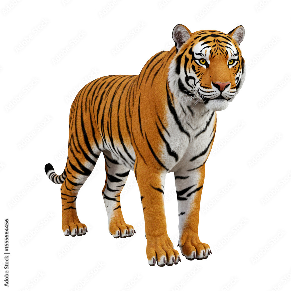 Obraz premium Realistic Tiger – Standing Pose – Wild Big Cat Animal Clipart