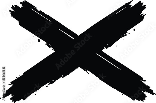 Bold black x mark with rough brush strokes on a white background