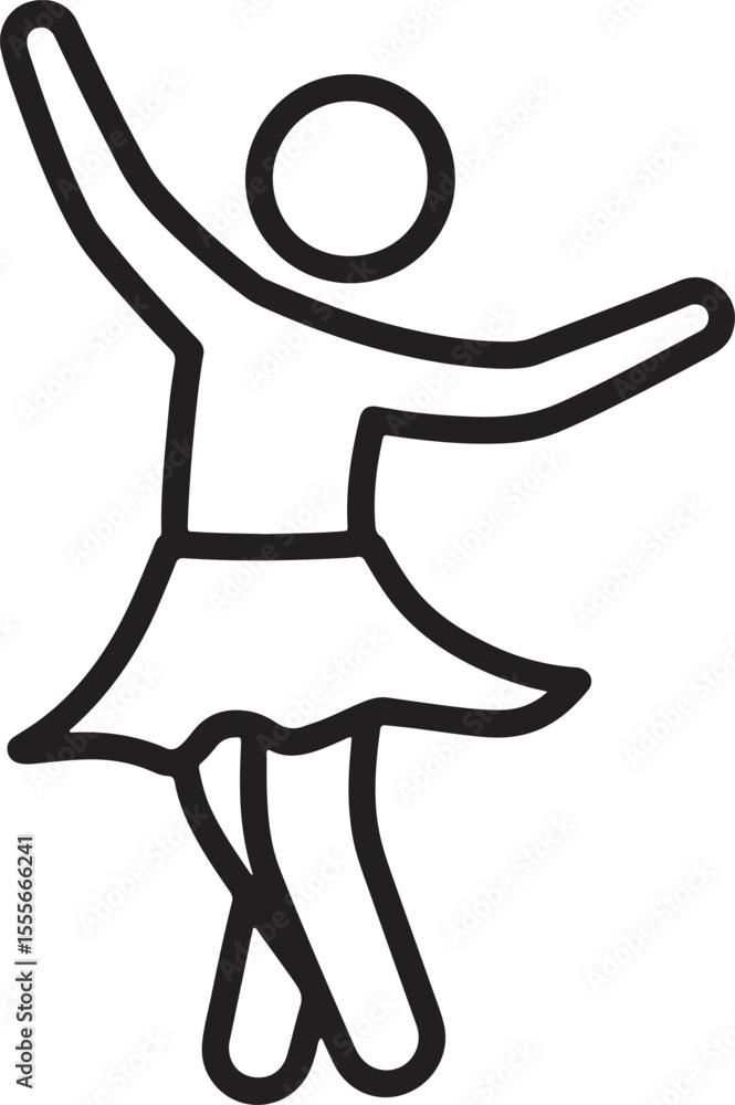 a simple outline icon of a dancing figure with arms outstretched and a skirt. a simple outline icon of a dancing figure with arms outstretched and a skirt.