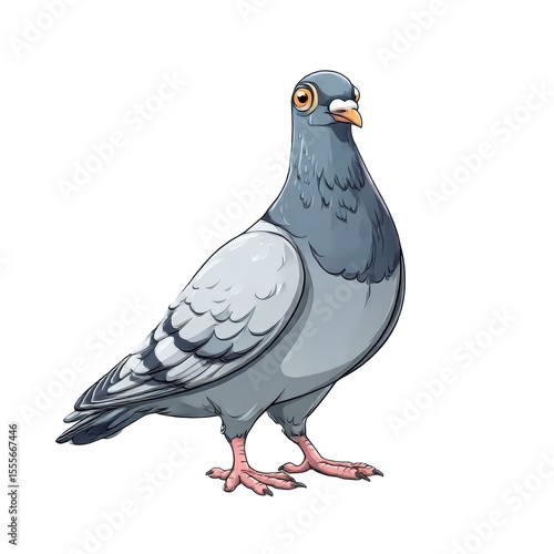 A Charming Gray Pigeon with Striking Orange Eyes, Standing Proudly on White Background, Perfect for Bird Enthusiasts and Nature Lovers