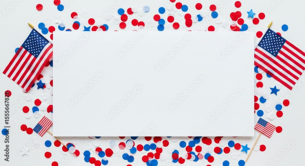 Obraz premium Patriotic Banner with Mini USA Flags and Confetti