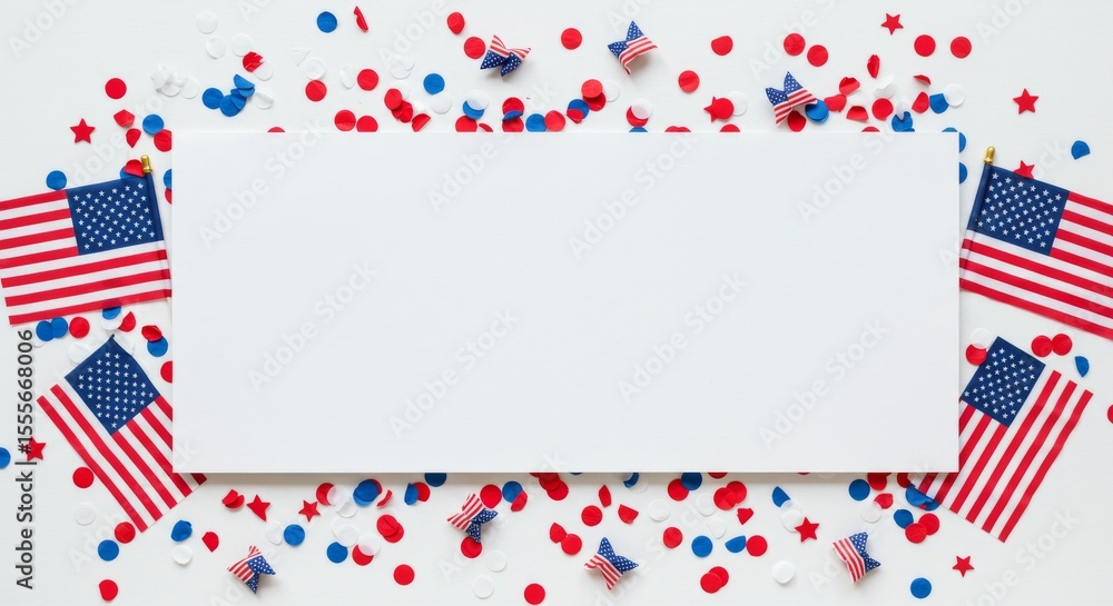 Obraz premium Patriotic Banner with Mini USA Flags and Confetti
