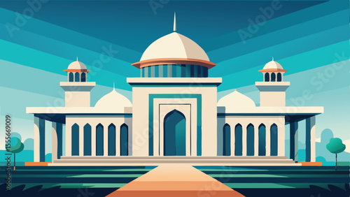 A stylized depiction of a building with domes and arches landscape illustration