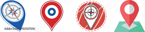 Location Pin Map Markers Set, GPS Pointer Icons Collection, Navigation Mark Flat Design Elements.
