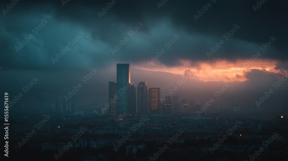 Obraz premium Cityscape evening drama view