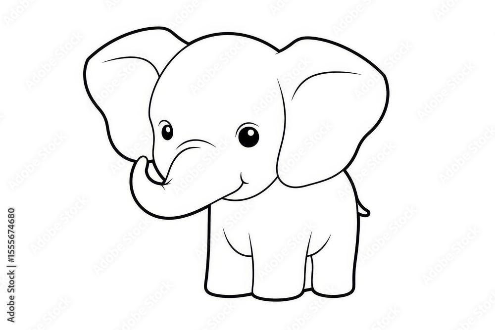 Simple cute elephant coloring page with clean black line art on white background, flat black and white design for kids Simple cute elephant coloring page with clean black line art on white background, flat black and white design for kids
