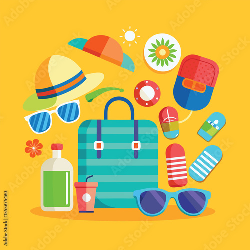 Flip-Flops and Hat Illustration in Vector Cartoon Style

