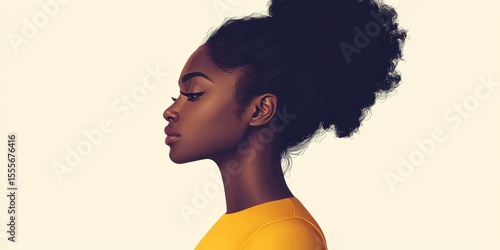 Side view of a beautiful African young woman, showcasing her profile with confidence and elegance, Generative AI