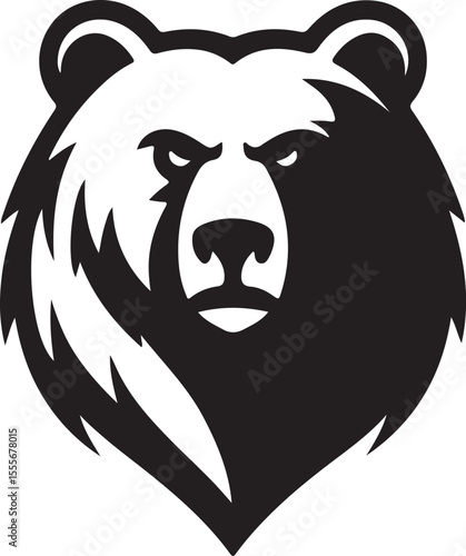 Grizzly Bear Head Vector Illustration with Fierce Expression and Bold Outline