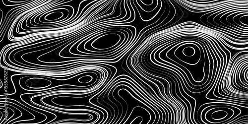 Seamless pattern inspired by physical geography and terrain relief. Abstract black and white topographic map illustration in vector style.