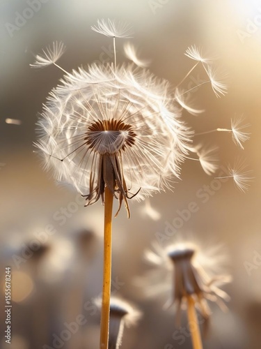 Whispers of Light Dandelion Seeds Floating on a Gentle Breeze at Golden Hour