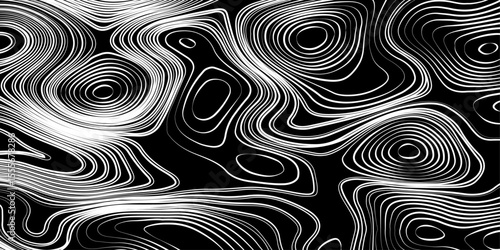 Seamless pattern inspired by physical geography and terrain relief. Abstract black and white topographic map illustration in vector style.