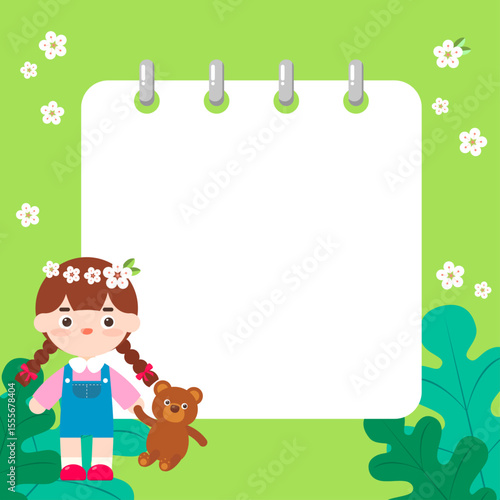 귀여운 어린이 캐릭터 일러스트 배경지 일러스트 디자인. 벡터 일러스트레이션. 