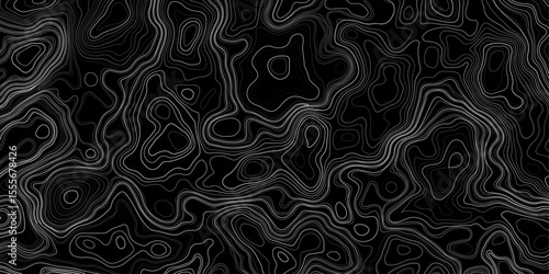 Seamless pattern inspired by physical geography and terrain relief. Abstract black and white topographic map illustration in vector style.