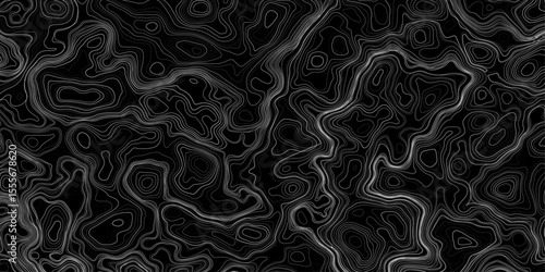 Seamless pattern inspired by physical geography and terrain relief. Abstract black and white topographic map illustration in vector style.