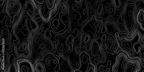 Seamless pattern inspired by physical geography and terrain relief. Abstract black and white topographic map illustration in vector style.