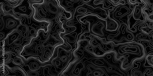 Seamless pattern inspired by physical geography and terrain relief. Abstract black and white topographic map illustration in vector style.