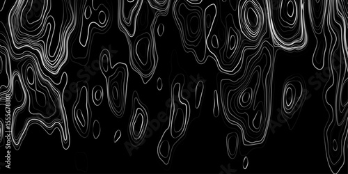 Seamless pattern inspired by physical geography and terrain relief. Abstract black and white topographic map illustration in vector style.