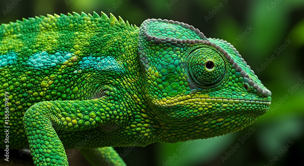 Obraz premium Vibrant Green Chameleon Close-Up: Exotic Reptile Portrait