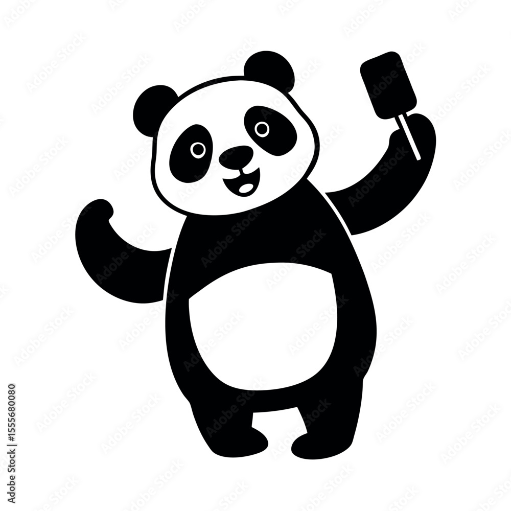 Naklejka premium Panda Taking a Selfie Illustration