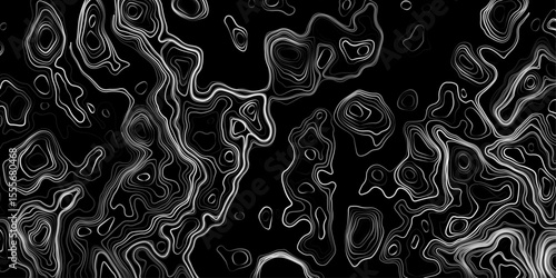 Seamless pattern inspired by physical geography and terrain relief. Abstract black and white topographic map illustration in vector style.