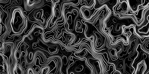 Seamless pattern inspired by physical geography and terrain relief. Abstract black and white topographic map illustration in vector style.
