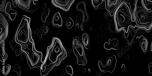 Seamless pattern inspired by physical geography and terrain relief. Abstract black and white topographic map illustration in vector style.