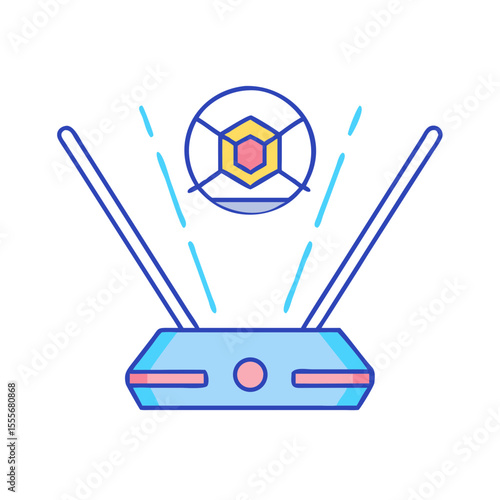 Futuristic holographic projector displaying a geometric shape