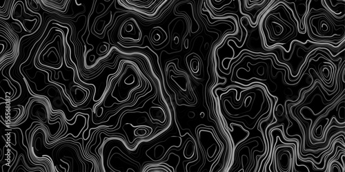 Seamless pattern inspired by physical geography and terrain relief. Abstract black and white topographic map illustration in vector style.