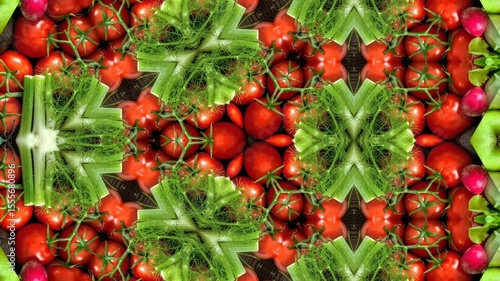 Wallpaper Mural Kaleidoscopic red tomatoes and green celery for vibrant food design projects, culinary blogs, or healthy eating social media content.animated footage 

 Torontodigital.ca