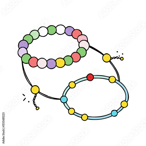 Colorful beaded bracelets and abstract circular designs on a black background