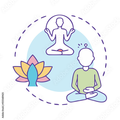 People meditating and practicing yoga with a lotus flower symbol