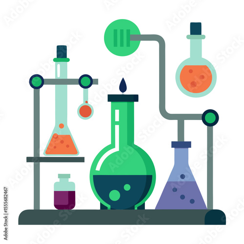 Colorful laboratory equipment with beakers and flasks for scientific experiments