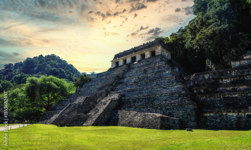 Ancient Mayan temples in the ruined city of Palenque