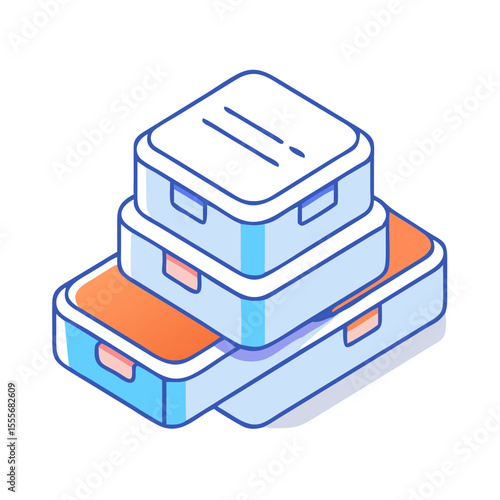 Stack of three modern blue and orange food storage containers
