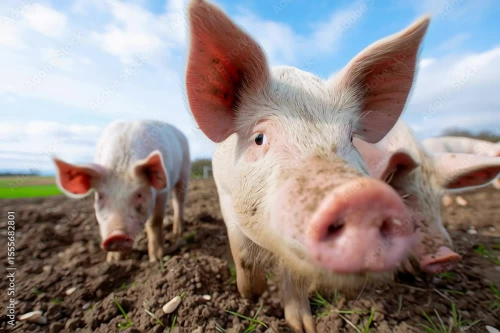 Creative animal concept. Dirty happy pig hog sow on the dirt path of a farm having some sun and walk. clip mov HD motion
Creative animal concept. Dirty happy pig hog sow on the dirt path of a farm having some sun and walk. clip mov HD motion