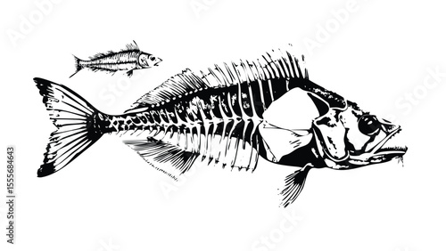 Fish Anatomy Illustration Set in Stipple Ink Style. Black and White Vector Collection of Vintage Ichthyology Drawings. Scientific Engraving Pack