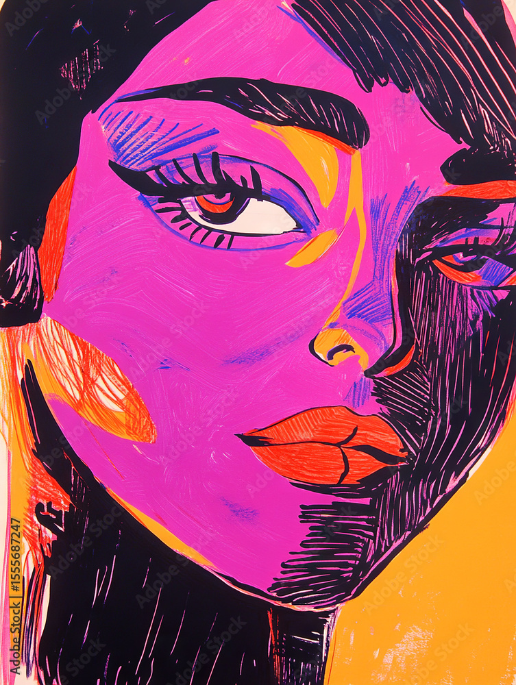 Naklejka premium Illustrative Woman Face - Close Up