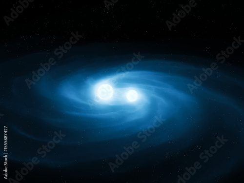 Colliding Neutron stars. Cosmic dance of pulsars. Merging of two stars in space.