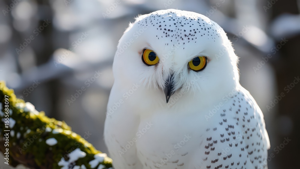 Naklejka premium Arctic Watcher: Snowy Owl's Piercing Golden Eyes
