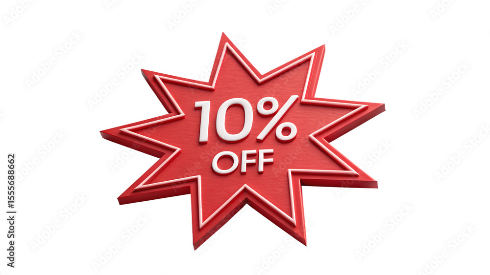 A 10% off sale red star badge isolated on transparent background A 10% off sale red star badge isolated on transparent background