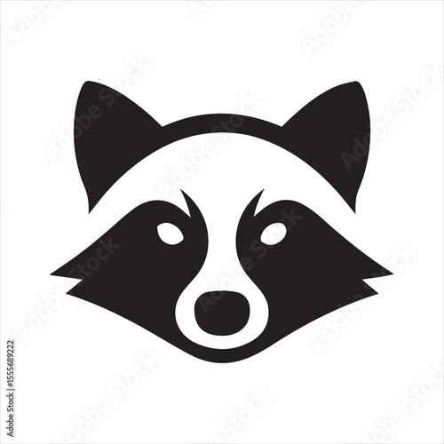 Black racoon silhouette isolated on white background. Raccoon face black silhouette. Racoon head icon vector illustration.
