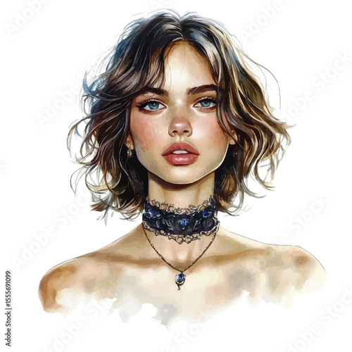 Choker, watercolor drawing vector, isolated on a white background.