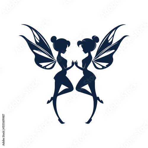 Symmetrical silhouette of two fairies with wings