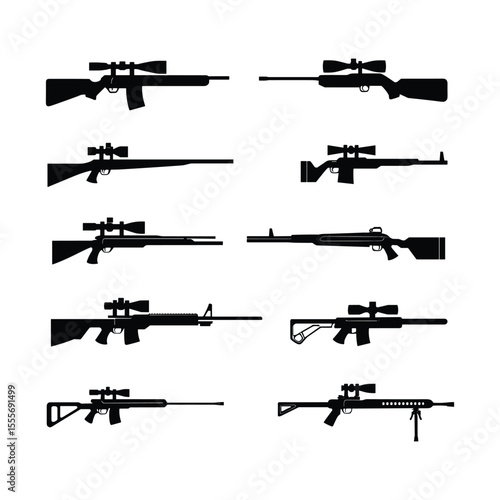 Set of various sniper rifle and hunting rifle silhouettes